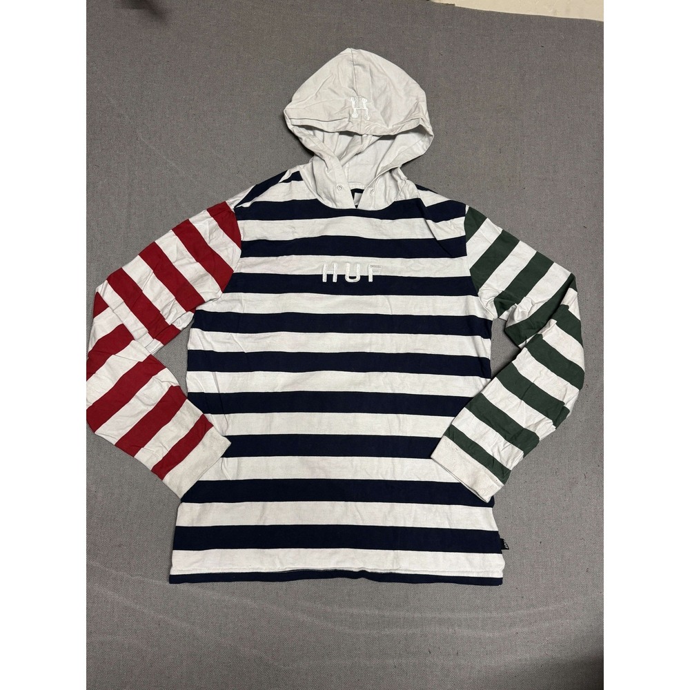 Huf Mens L Hoodie Striped Colorblock Long Sleeve Shirt Multicolor Cotton